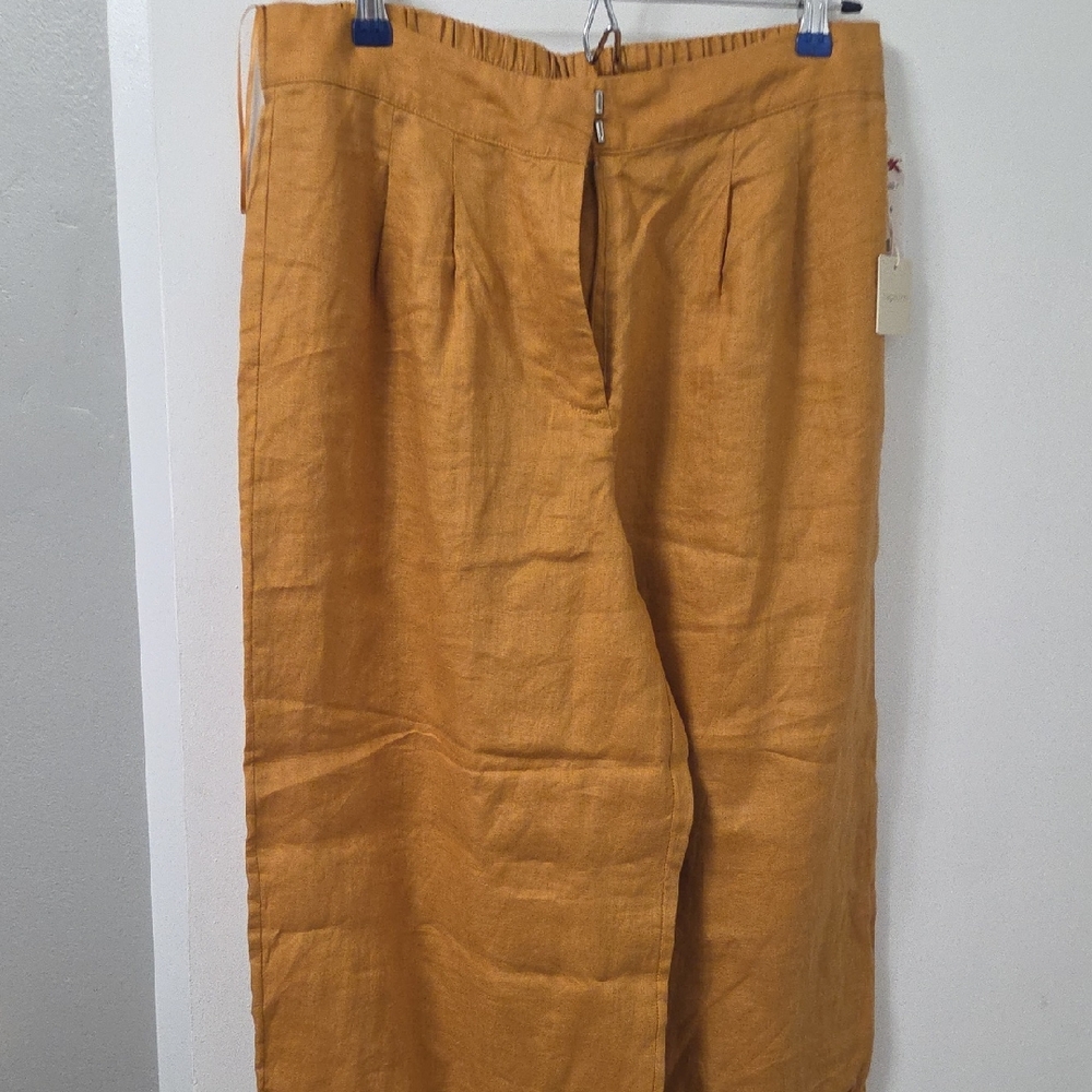 Magaschoni Golden Linen Extra Wide Leg Ankle Pants
